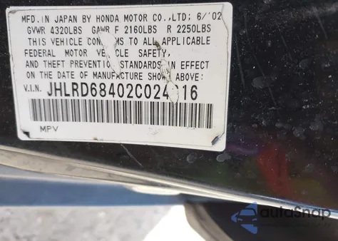 2002 Honda Cr-V Lx from USA, damaged, VIN JHLRD68402C024616